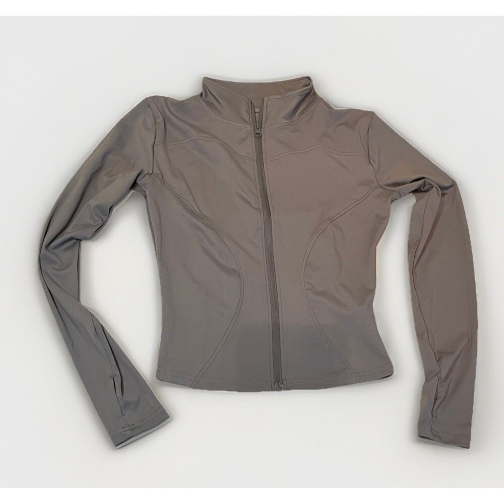 Long Sleeve Zip Workout Yoga Top Jacket Women’s Small Gray Thumb Holes Stretch